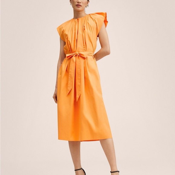NWT! Mango 100% COTTON MIDI DRESS WITH BOW | size 4 - Picture 1 of 5